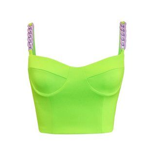 L'MOMO - Bustier Top With Chain Straps In Neo Lime